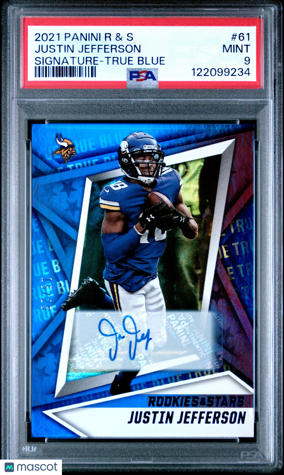 2021 Panini Rookies & Stars Justin Jefferson Blue Auto 15/25 PSA 9