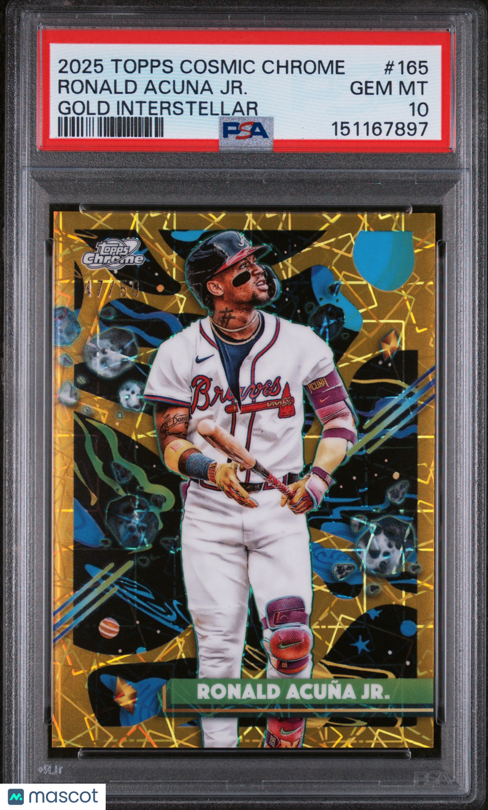 2025 Topps Chrome Cosmic Ronald Acuna Jr. Gold Interstellar 47/50 PSA 10