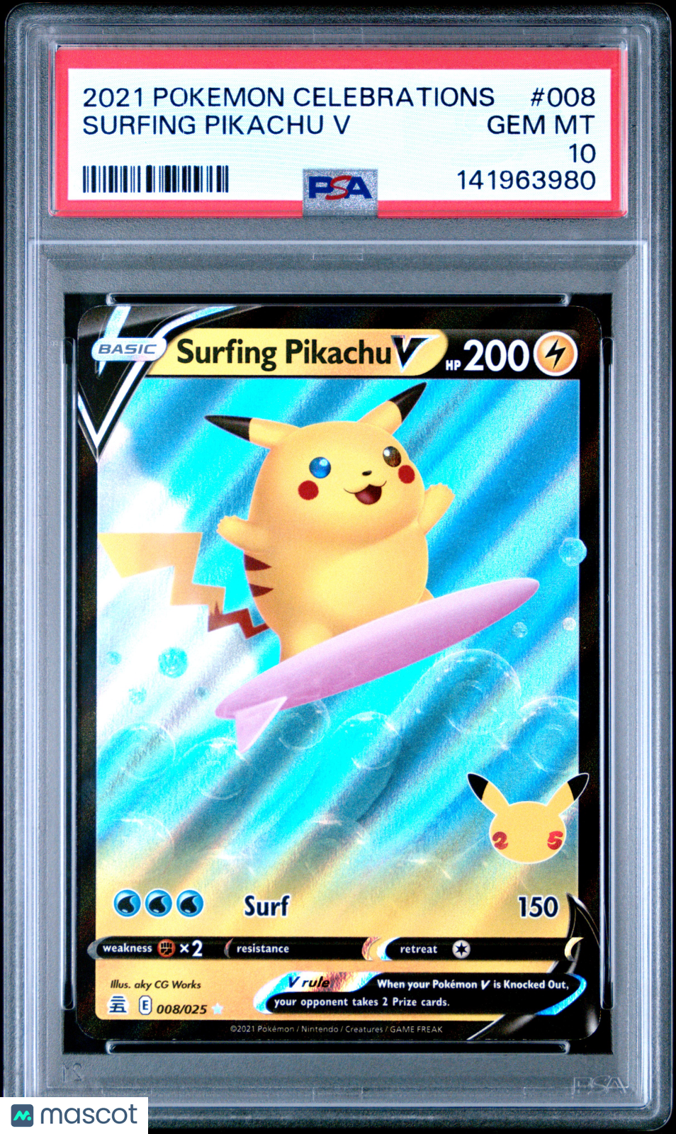 2021 Pokemon Celebrations Surfing Pikachu V PSA 10