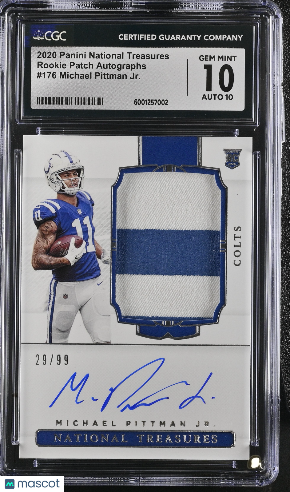 2020 National Treasures Michael Pittman Jr. Rookie Patch Auto RPA 29/99 CGC 10 Auto 10 RC