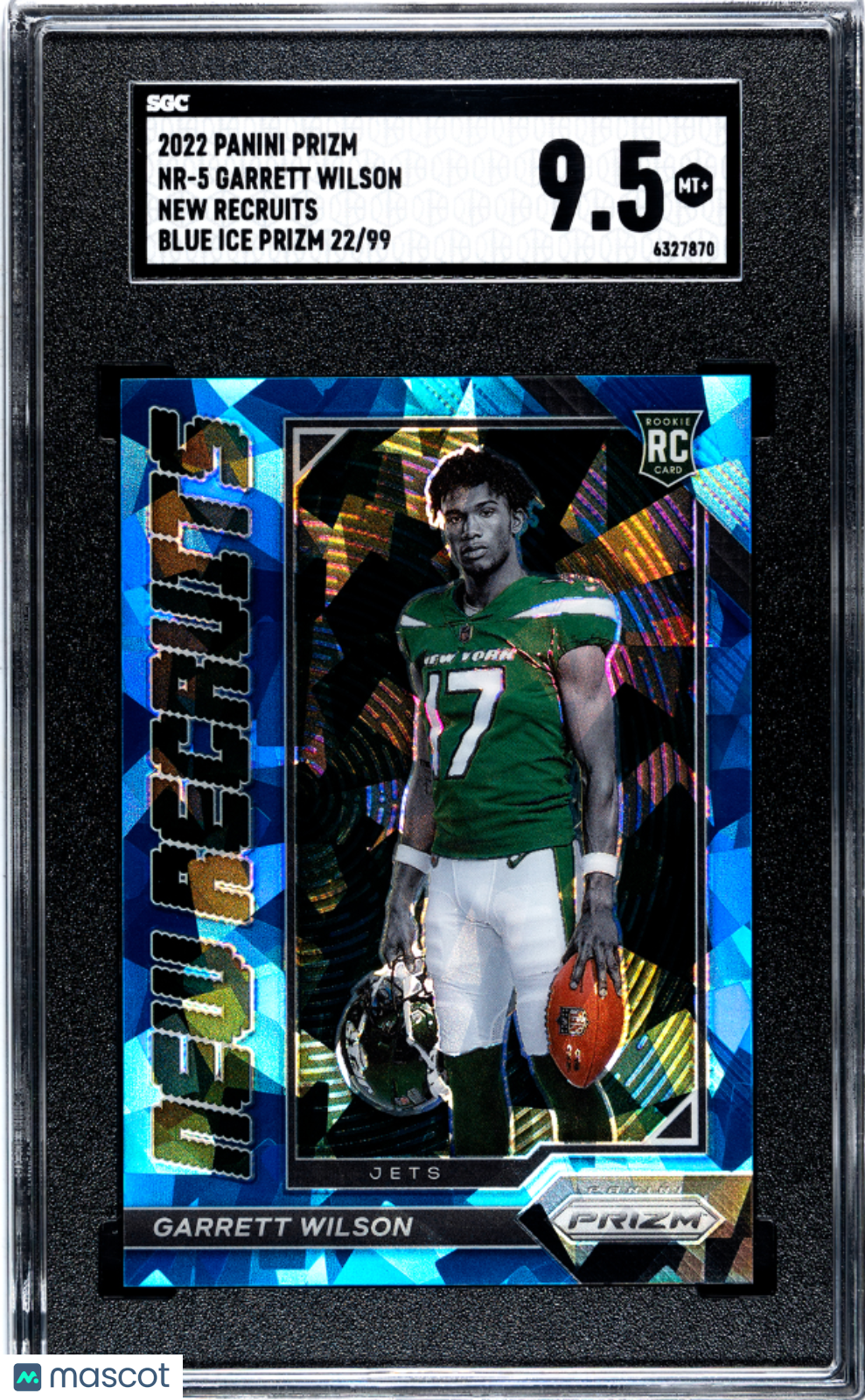 2022 Panini Prizm Garrett Wilson #NR-5 New Recruits Blue Ice 99 SGC 9.5