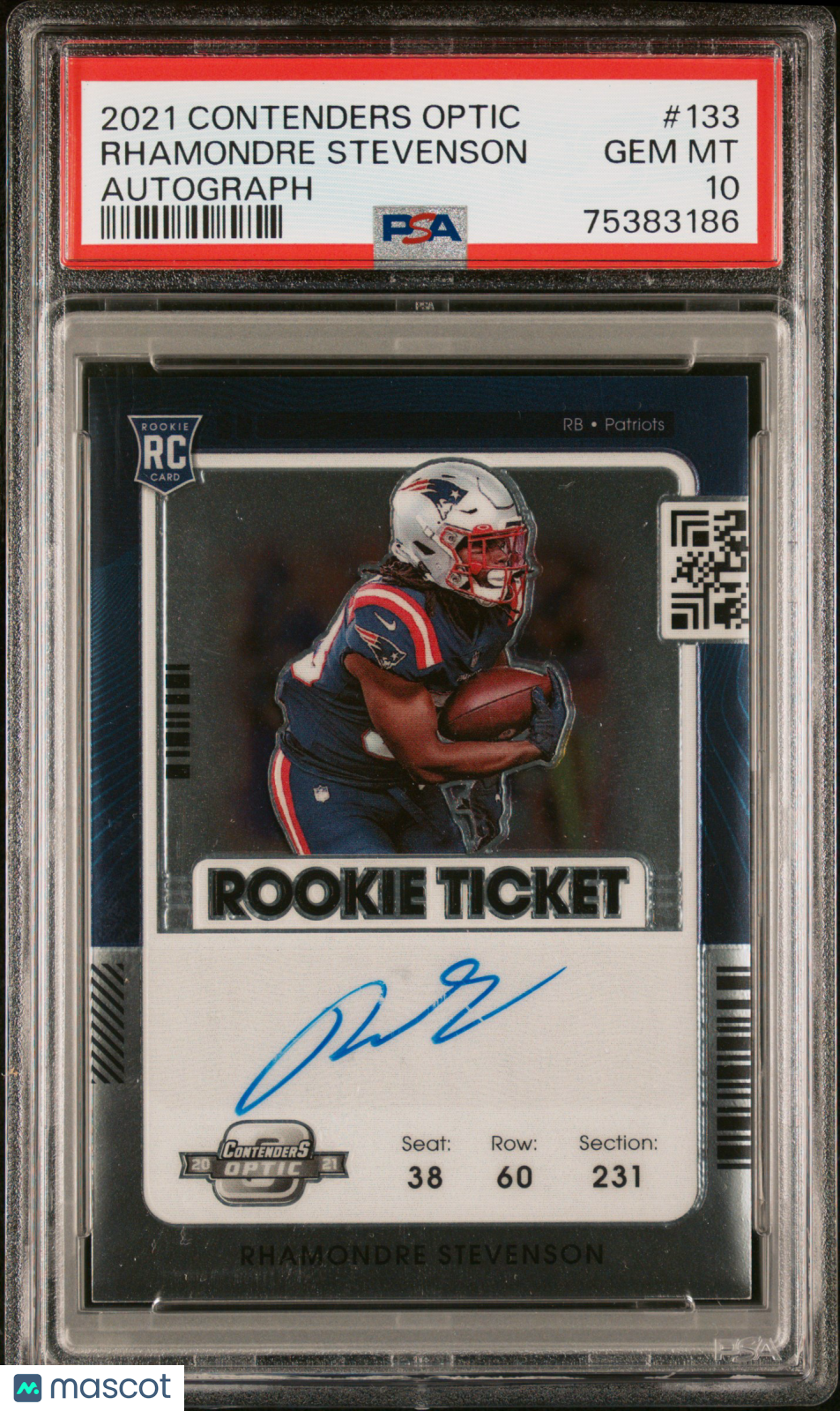 2021 Panini Contenders Optic Rhamondre Stevenson #133 Autograph PSA 10