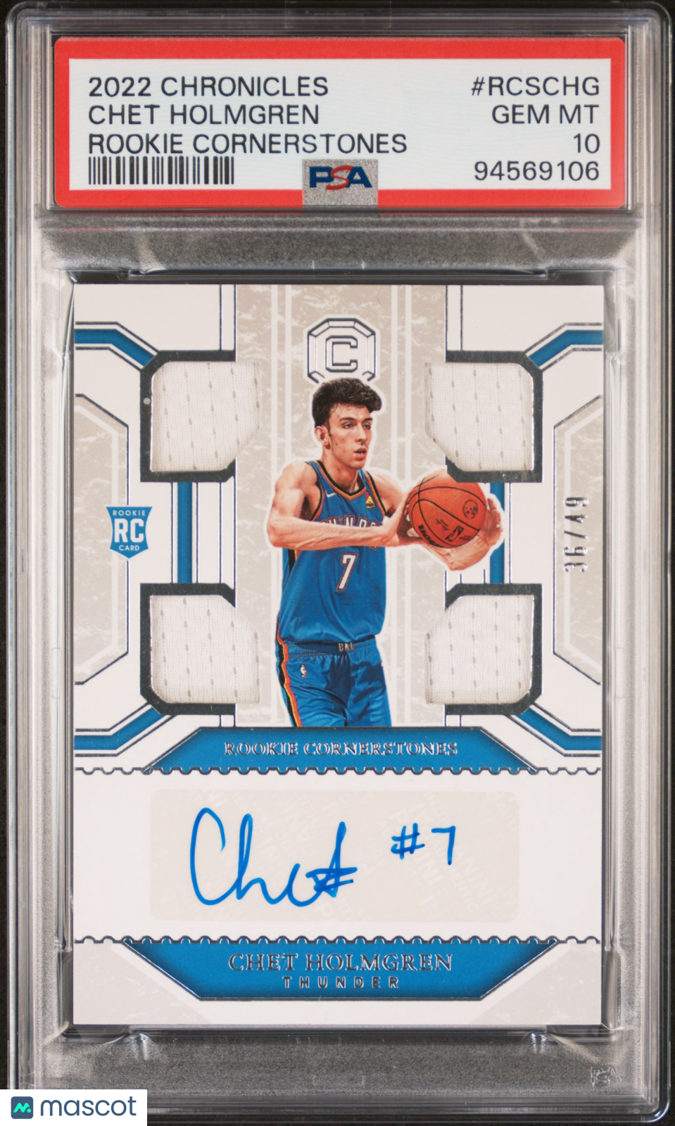 2022 Panini Chronicles Rookie Cornerstones Chet Holmgren #RCSCHG /49 PSA 10