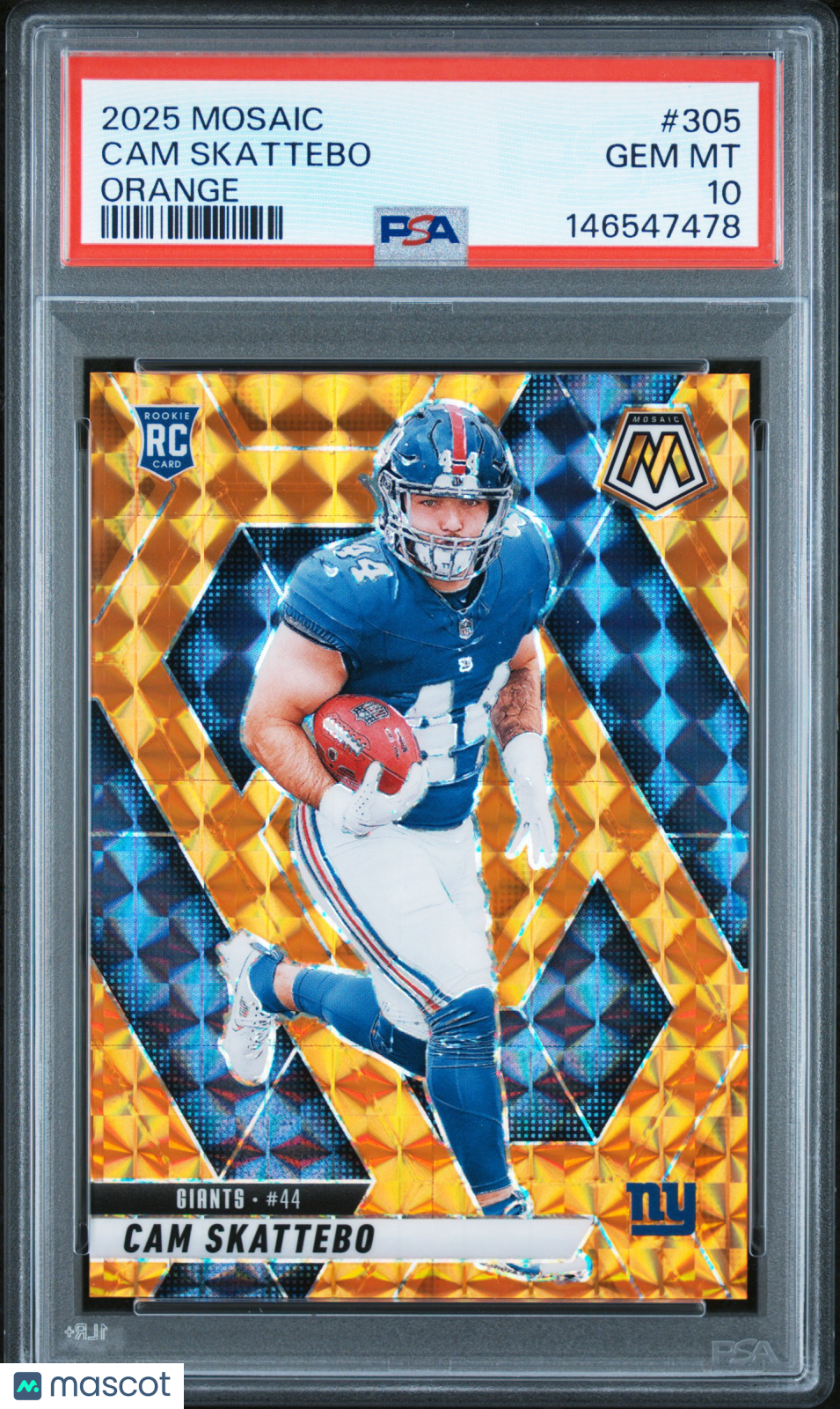 2025 Mosaic Cam Skattebo Rookie Orange 12/199 PSA 10 RC