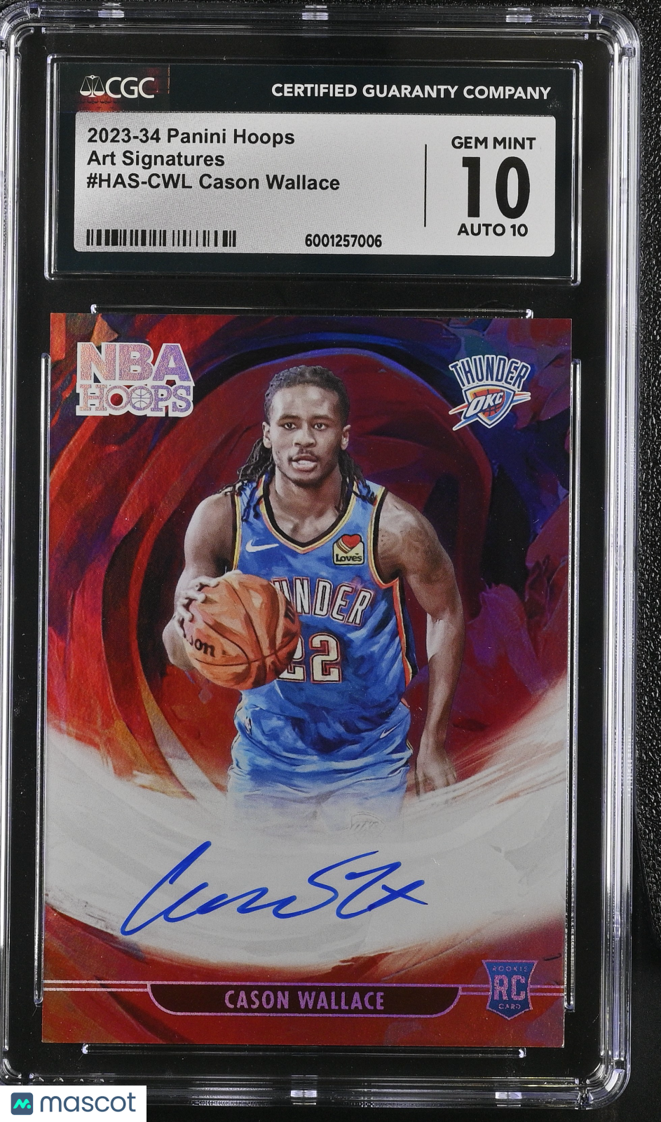 2023-24 NBA Hoops Cason Wallace Rookie Hoops Art Auto CGC 10 Auto 10 RC