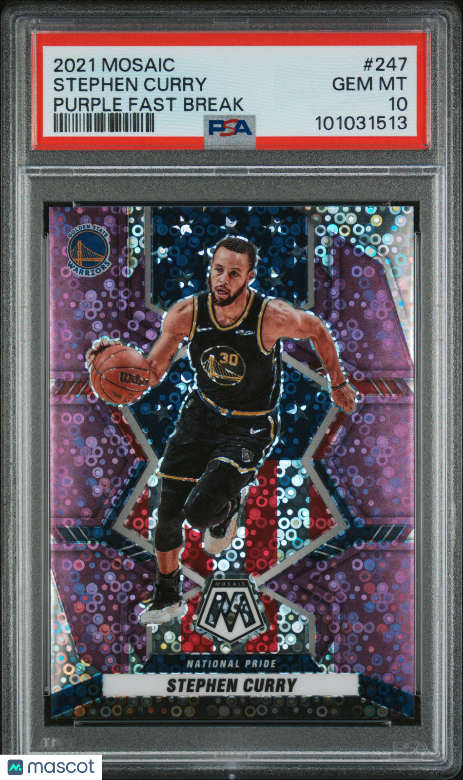 2021 Mosaic Stephen Curry Purple Fast Break PSA 10