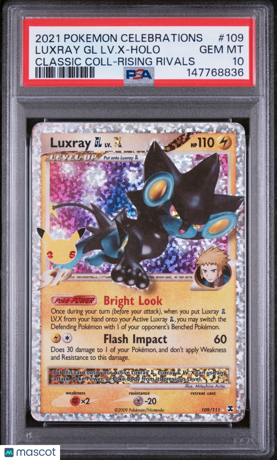 2021 Pokemon Celebrations Luxray GL Lv. X Holo Classic Collection Rising Rivals PSA 10