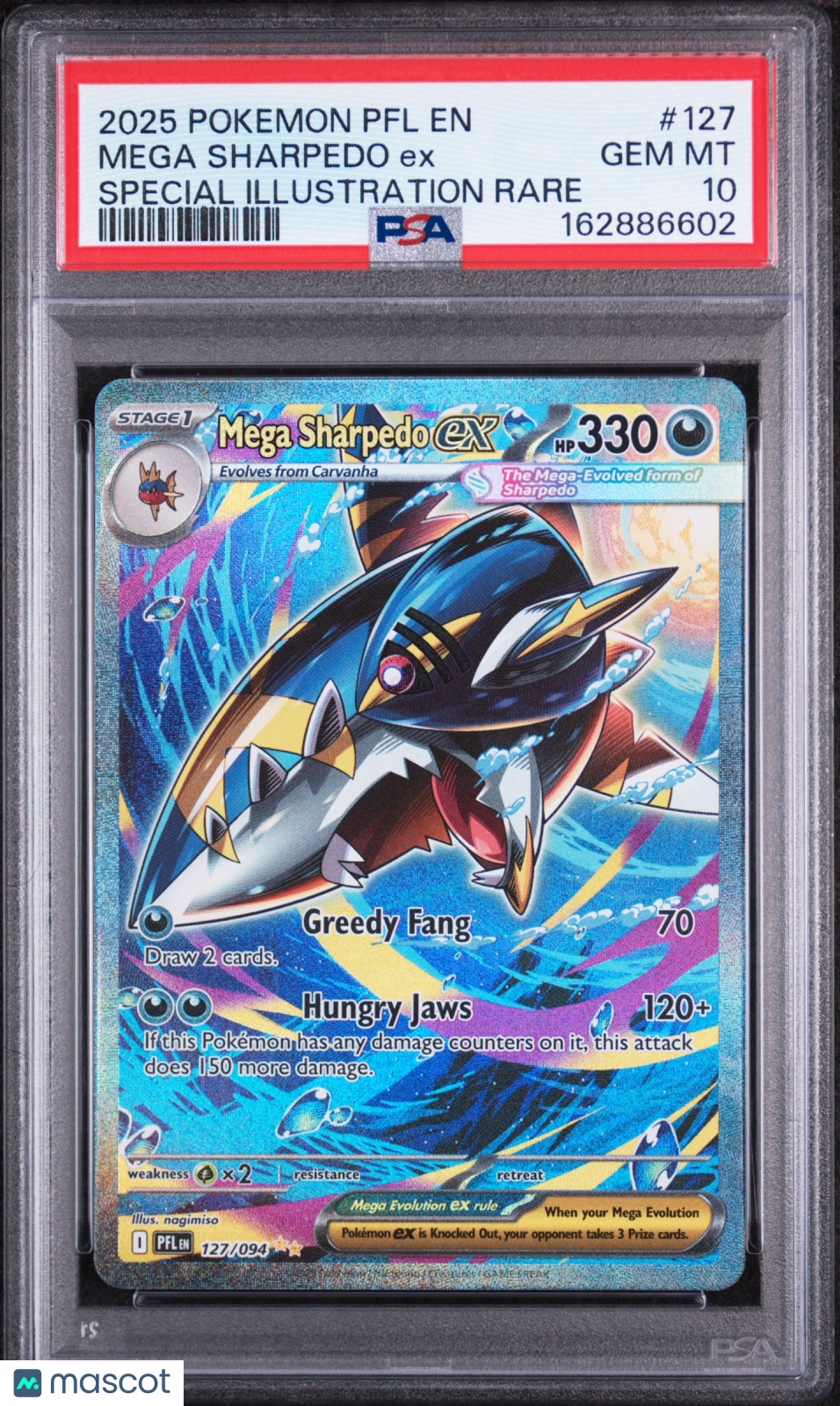 2025 Pokemon PFL Mega Sharpedo EX Special Illustration Rare PSA 10