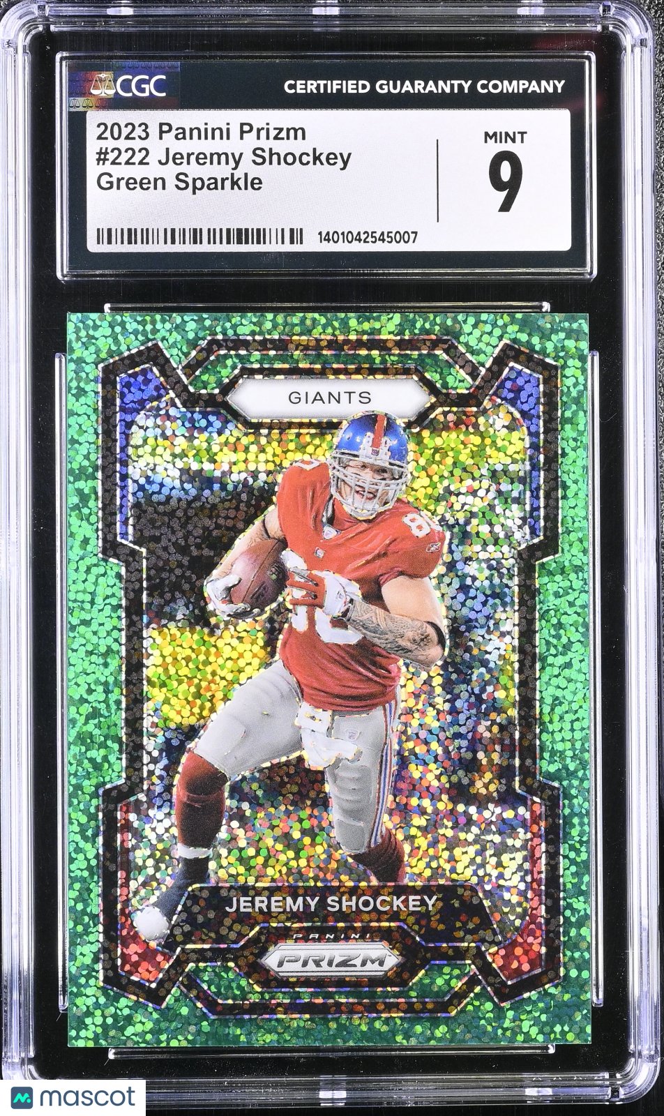 2023 Prizm Jeremy Shockey Green Sparkle 1/8 CGC 9
