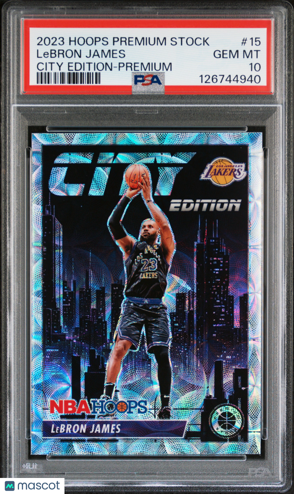 2023 Hoops Premium Stock LeBron James City Edition Premium PSA 10