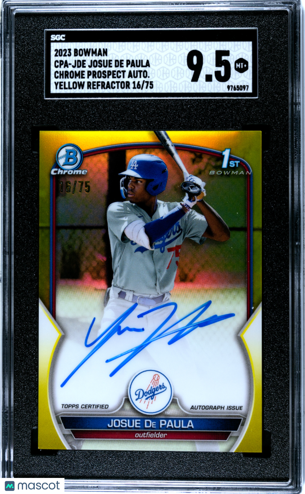 2023 Bowman Josue De Paula Yellow Refractor Auto 16/75 SGC 9.5