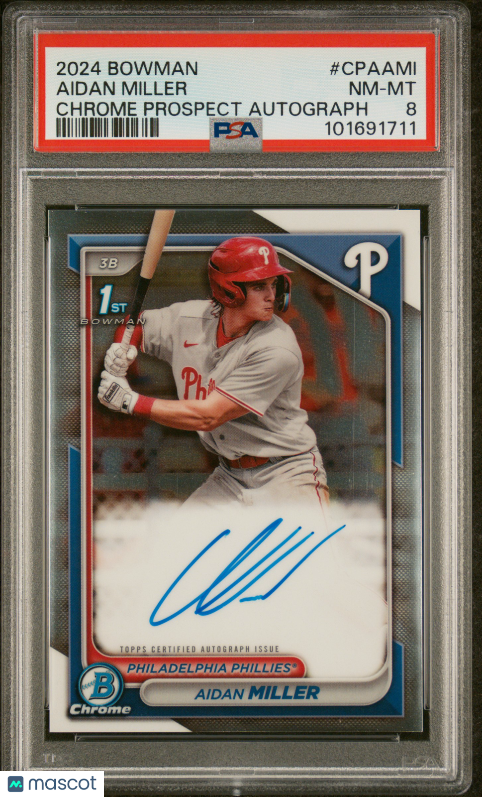 2024 Bowman Chrome Prospect Autographs Aidan Miller #CPAAMI PSA 8