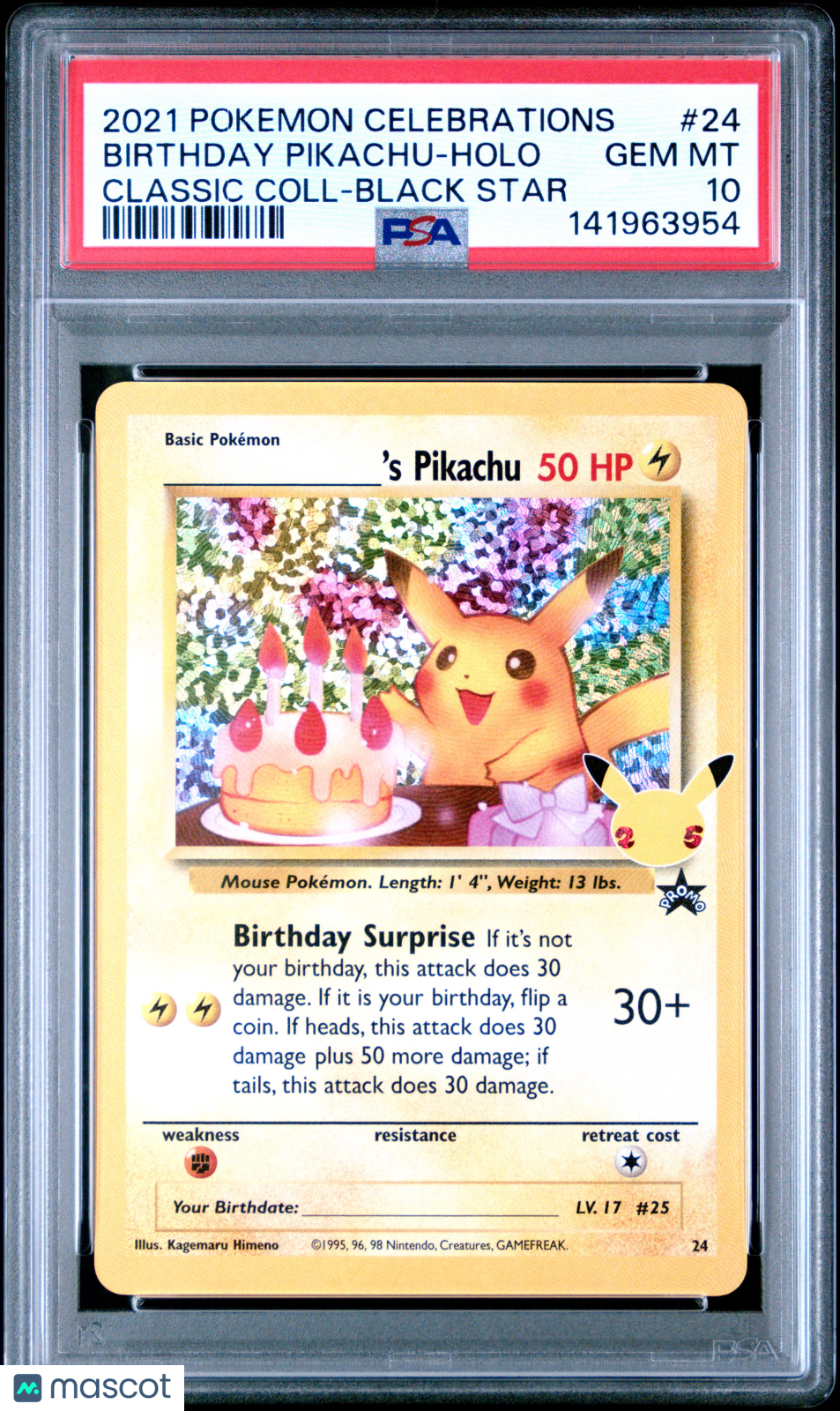 2021 Pokemon Celebrations Birthday Pikachu Holo Black Star PSA 10