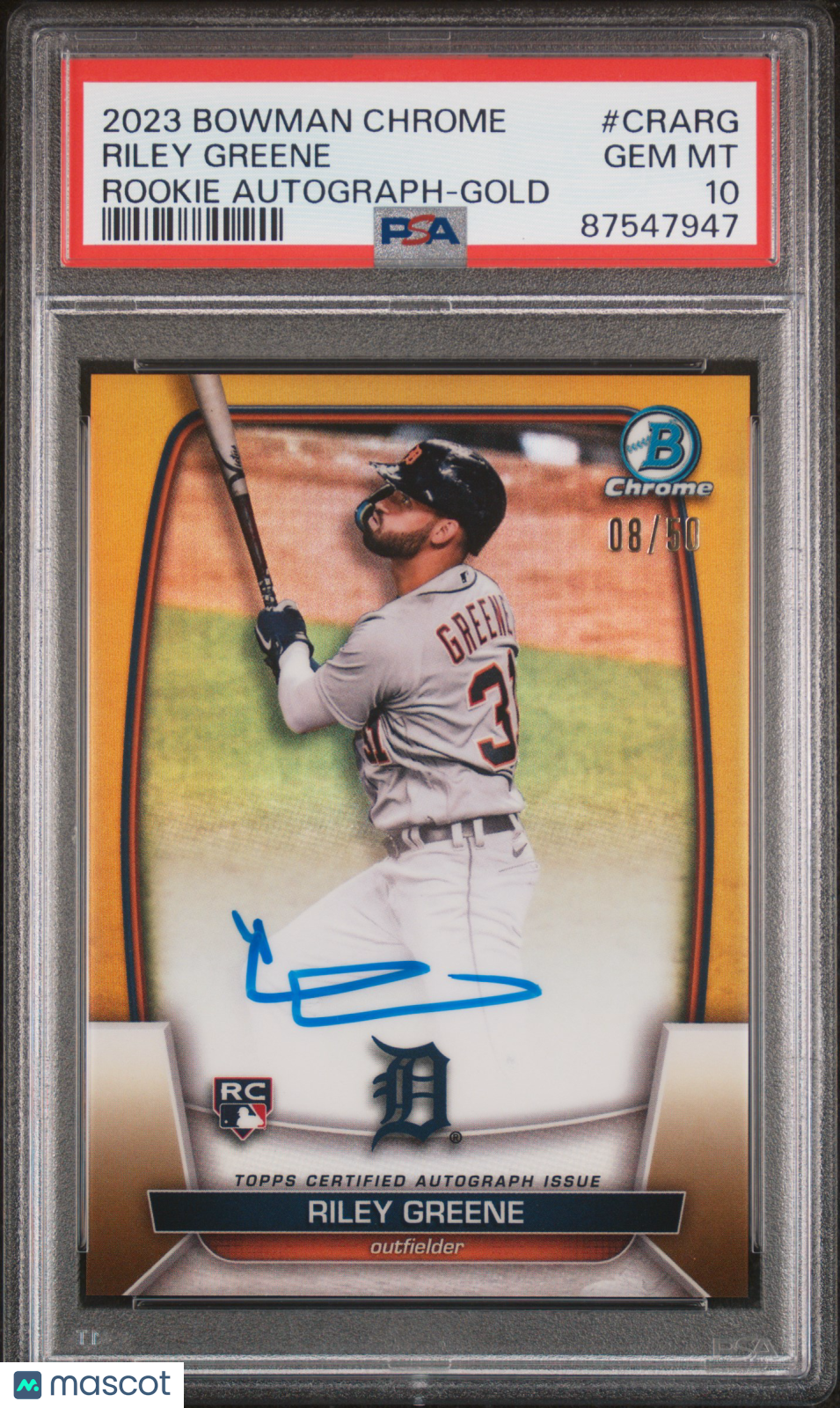 2023 Bowman Chrome Riley Greene Rookie Gold Auto 8/50 PSA 10 RC