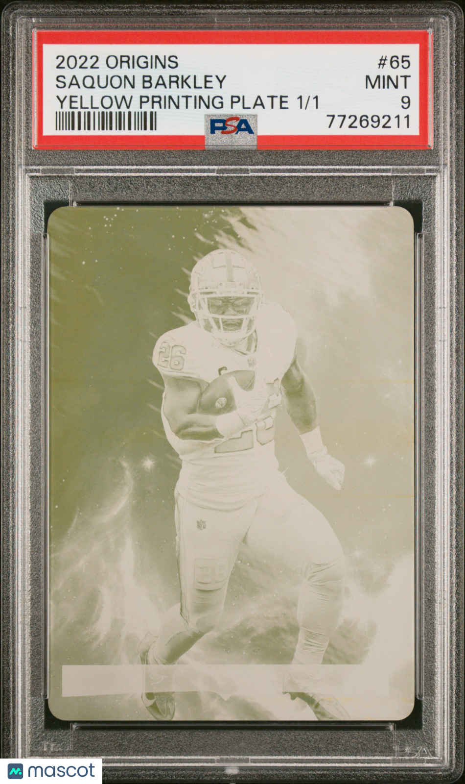 2022 Panini Origins Saquon Barkley #65 Yellow Printing Plate /1 PSA 9