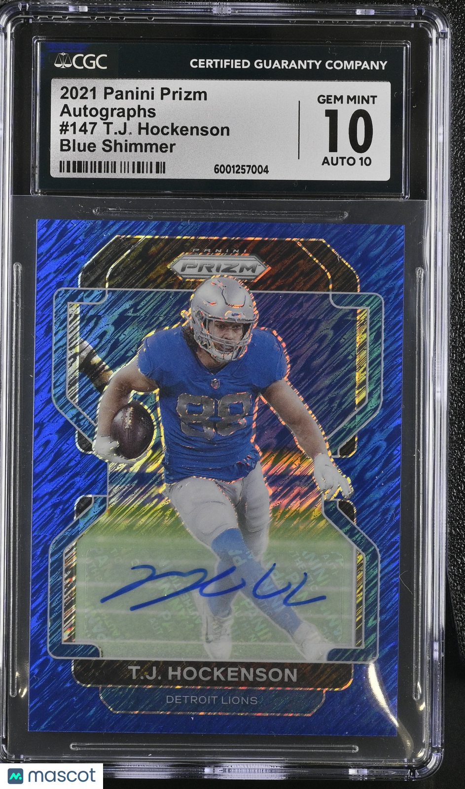 2021 Prizm T.J. Hockenson Blue Shimmer Auto 3/5 CGC 10 Auto 10