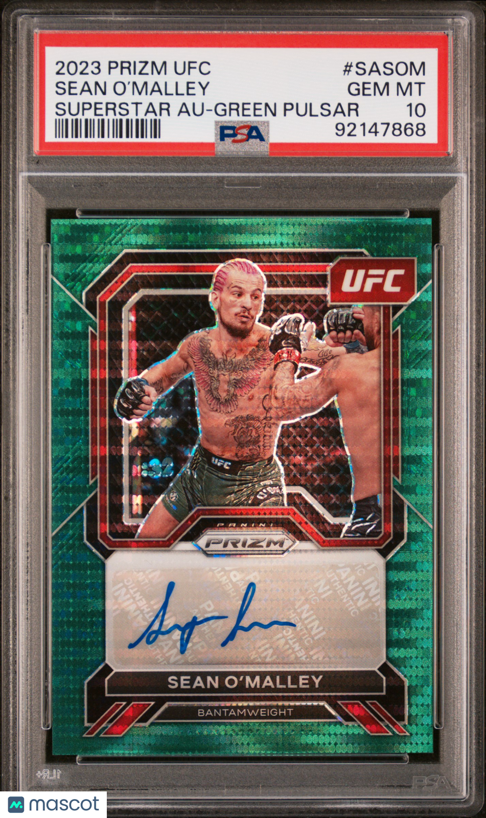 2023 Prizm UFC Sean O'Malley Superstar Auto Green Pulsar 22/25 PSA 10