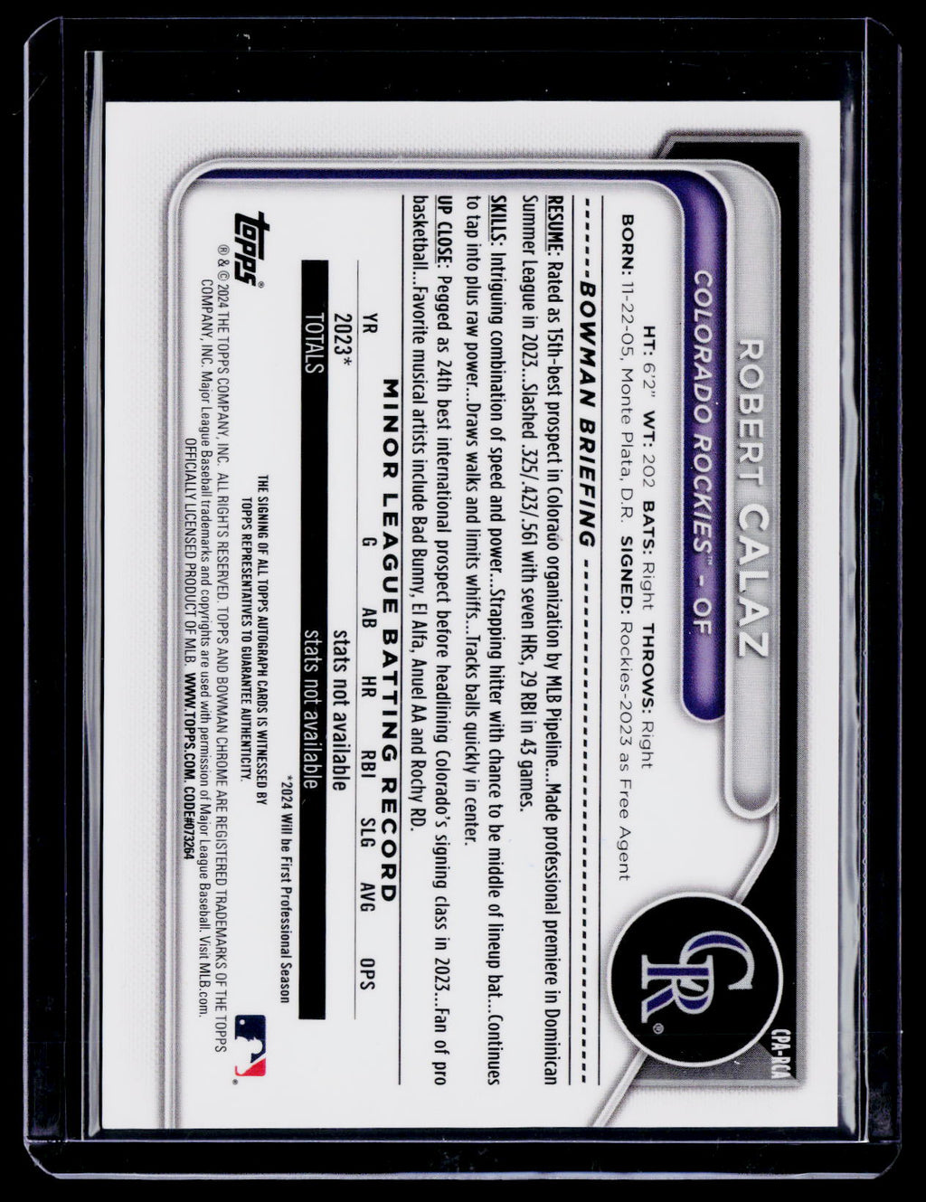 2024 Bowman Chrome Robert Calaz Blue Crater Auto 068/150