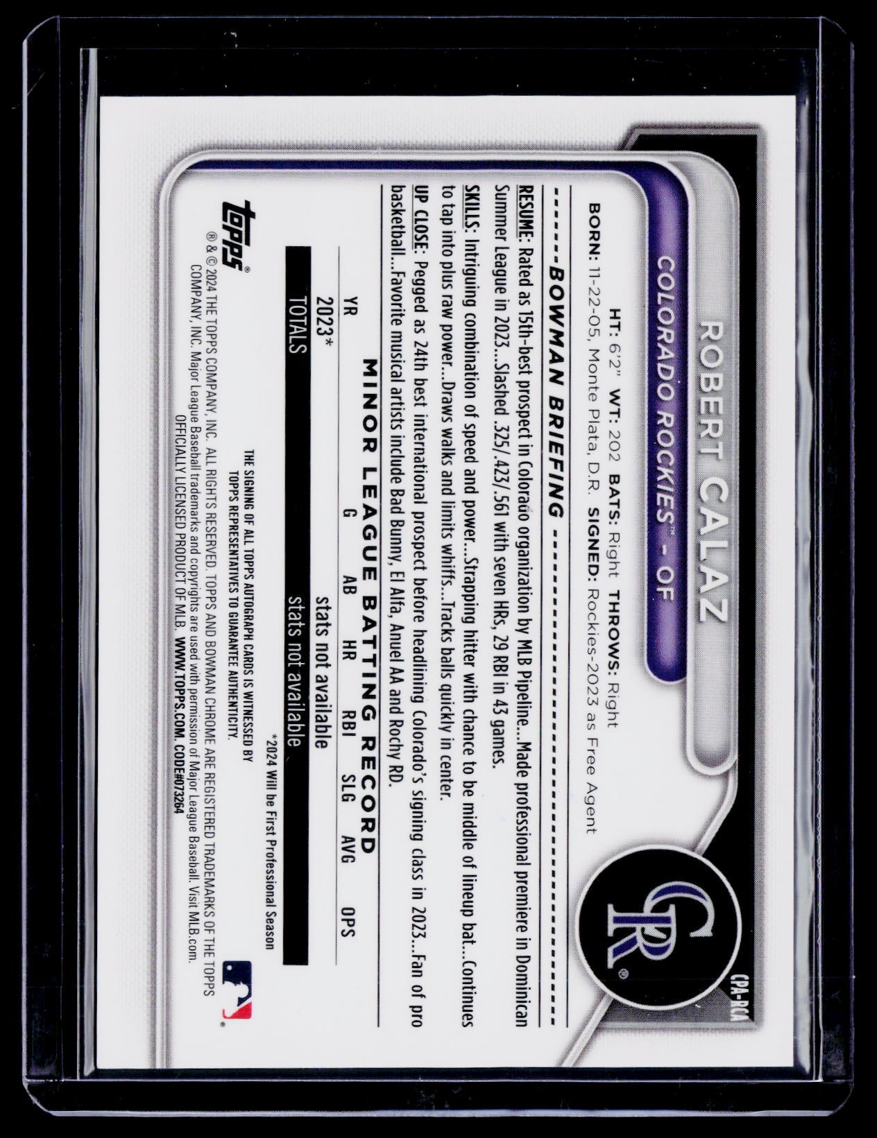2024 Bowman Chrome Robert Calaz Blue Crater Auto 068/150